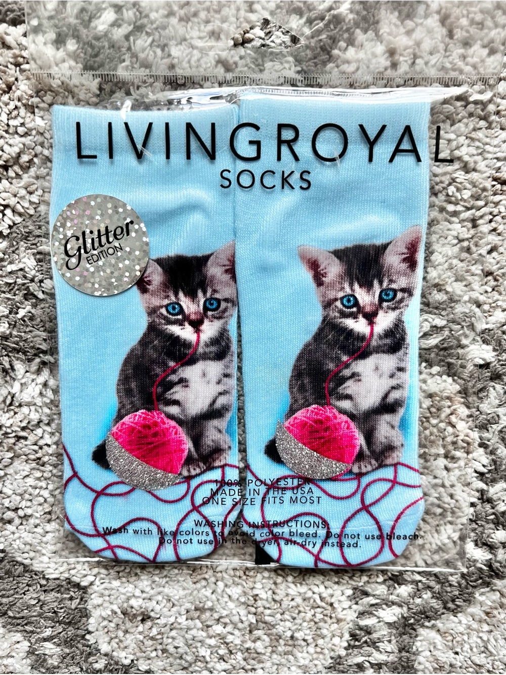Rare! Living Royal Glitter Kitten Socks |Discontinued Cat Novelty Ankle Socks - Picture 2 of 6